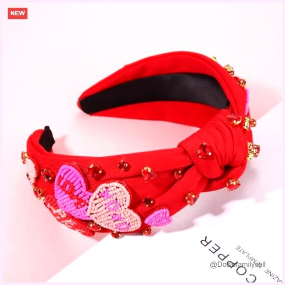 Rhinestone Beaded Heart Headband Knotted Crystal Hair Accessory Valentine\'s Day